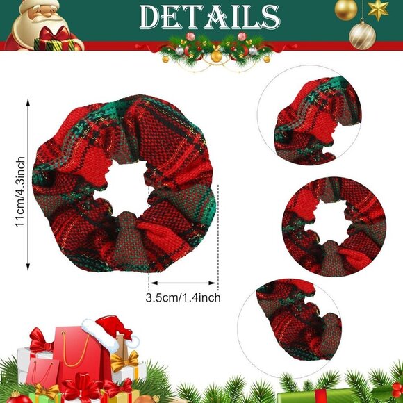 Christmas Hair Scrunchies Bulk 100 pcs Soft Elastic Sequin Plaid Holiday Accesso main image 7